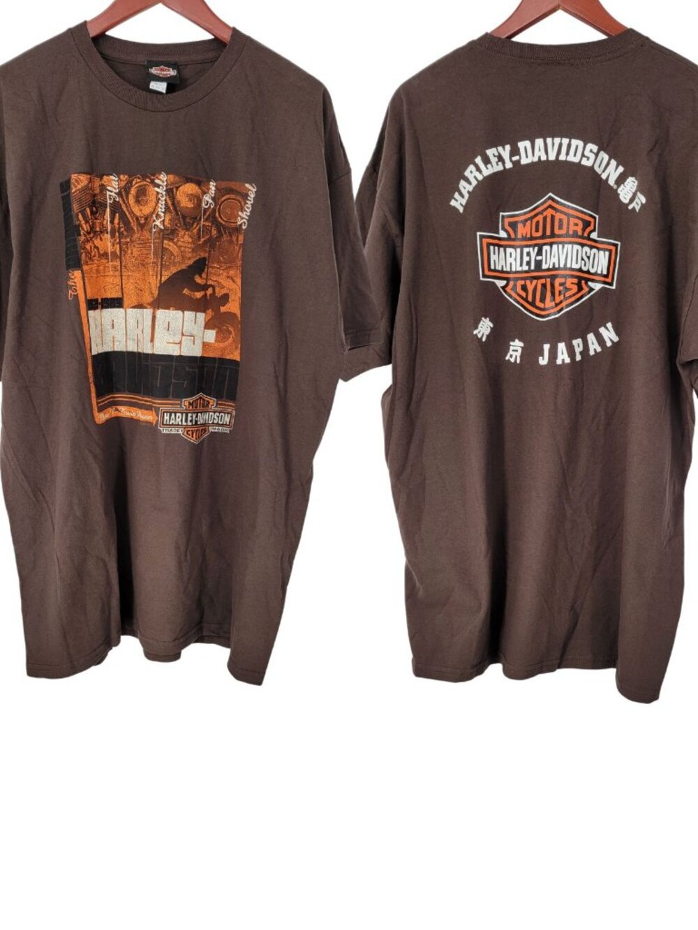 Harley-Davidson Japan Dealer Tee Men’s 2XL Brown Graphic Motorcycle Shirt 2010s